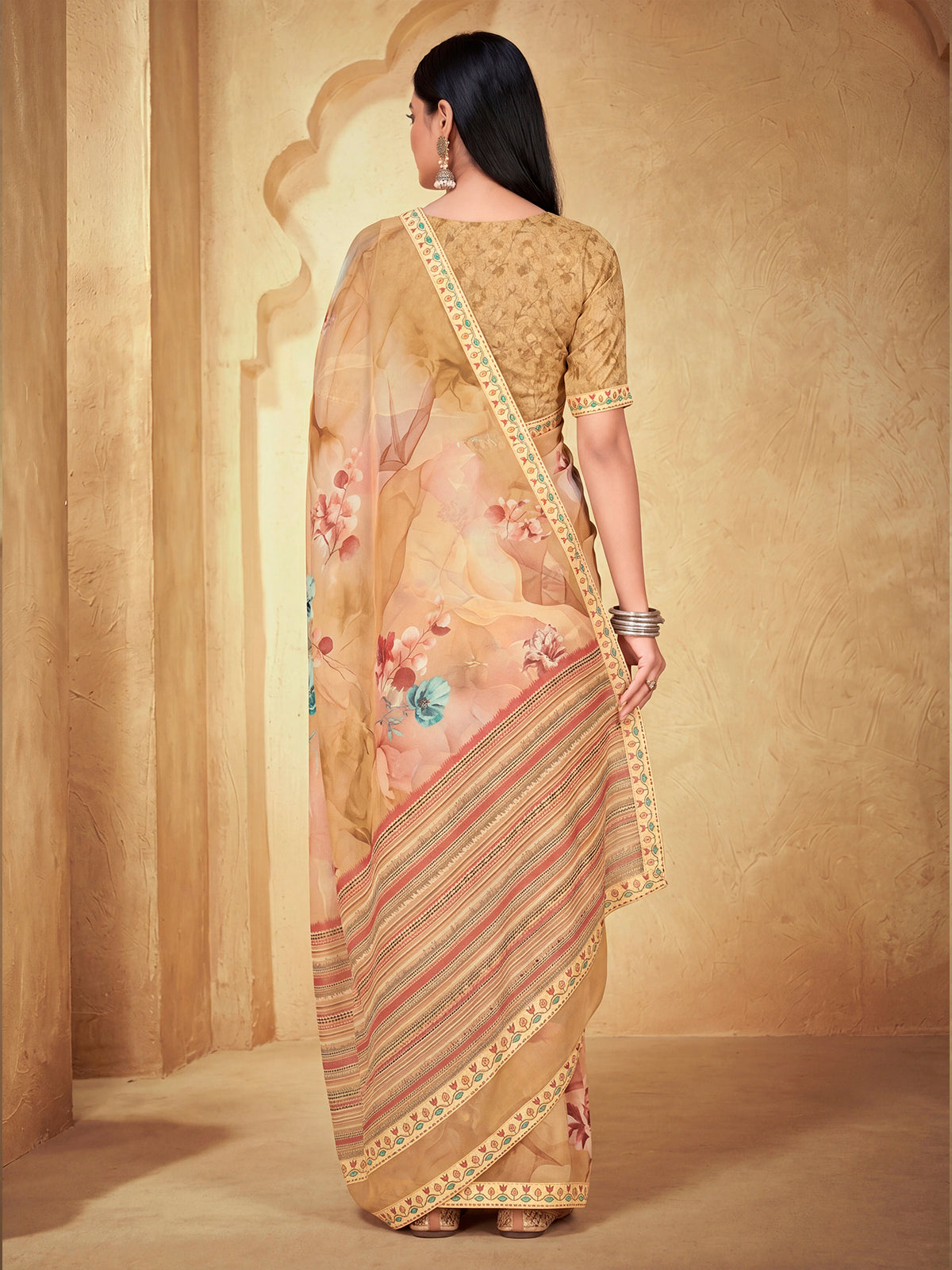 Sumedha - Beige Digital Printed Georgette Saree