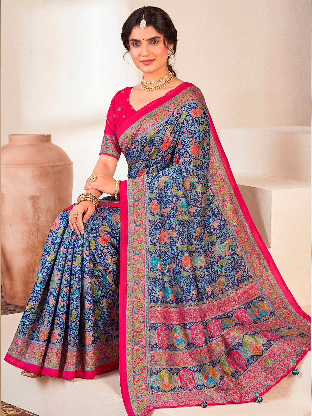 Kumuda - Blue Mysore Silk Jari Printed with Tessals