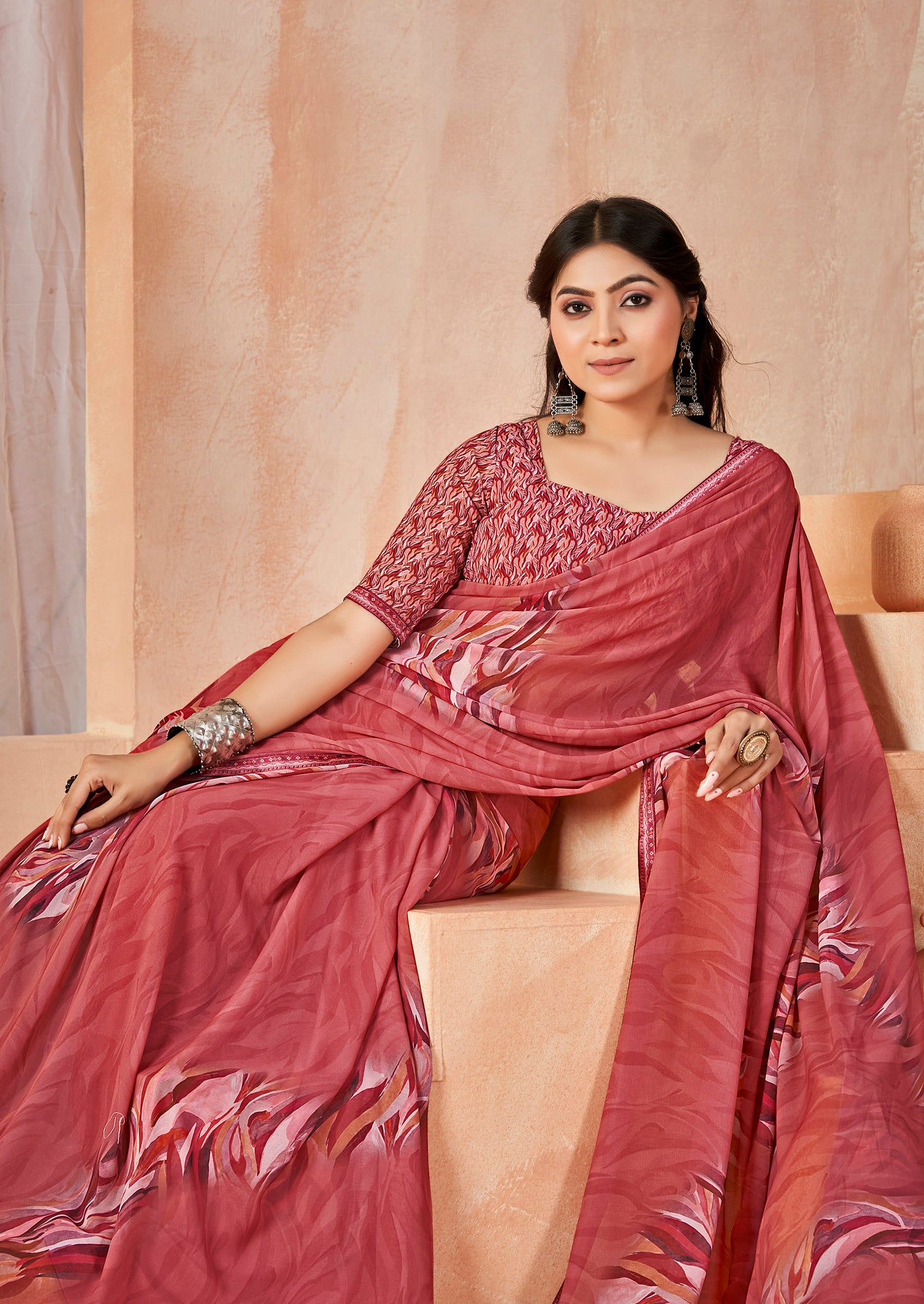 Sumedha - Peach Digital Printed Georgette Saree