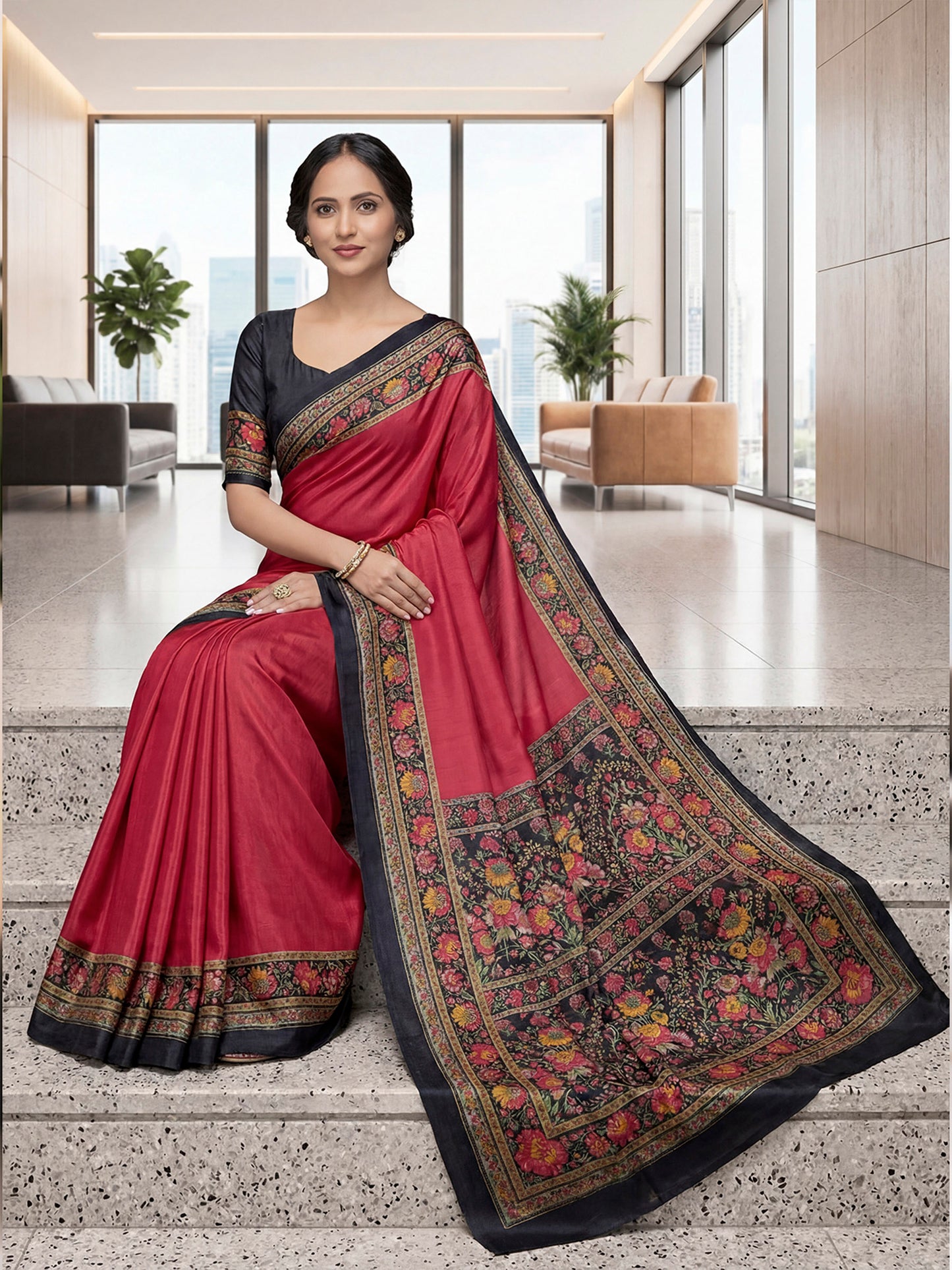 Chitrika - Red Printed Crepe Silk Saree