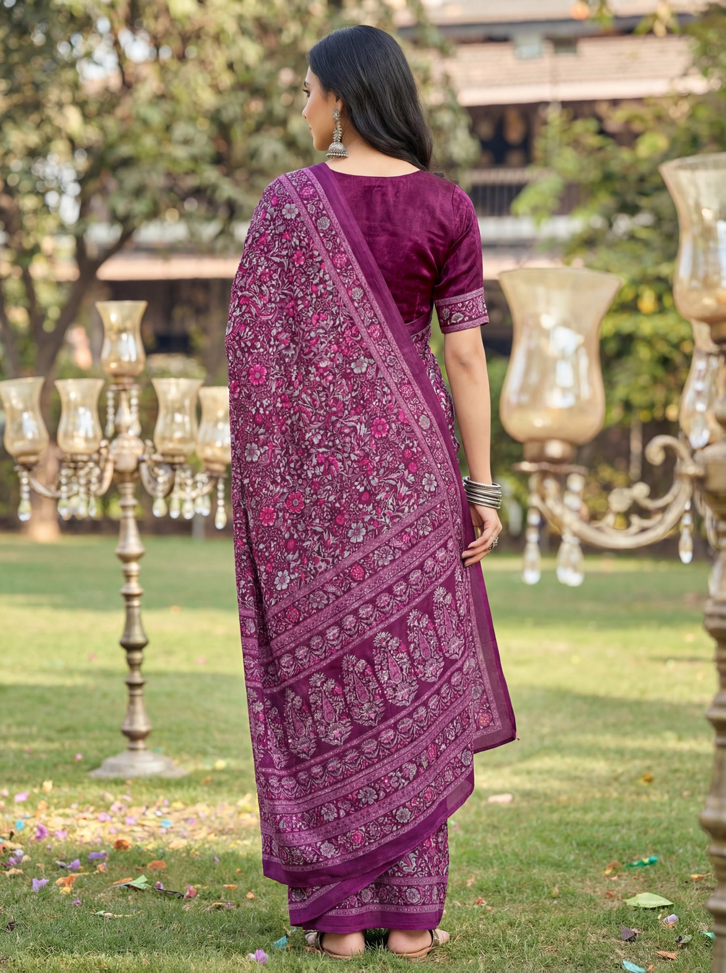 Rajkala - Purple Printed Crepe Silk Saree