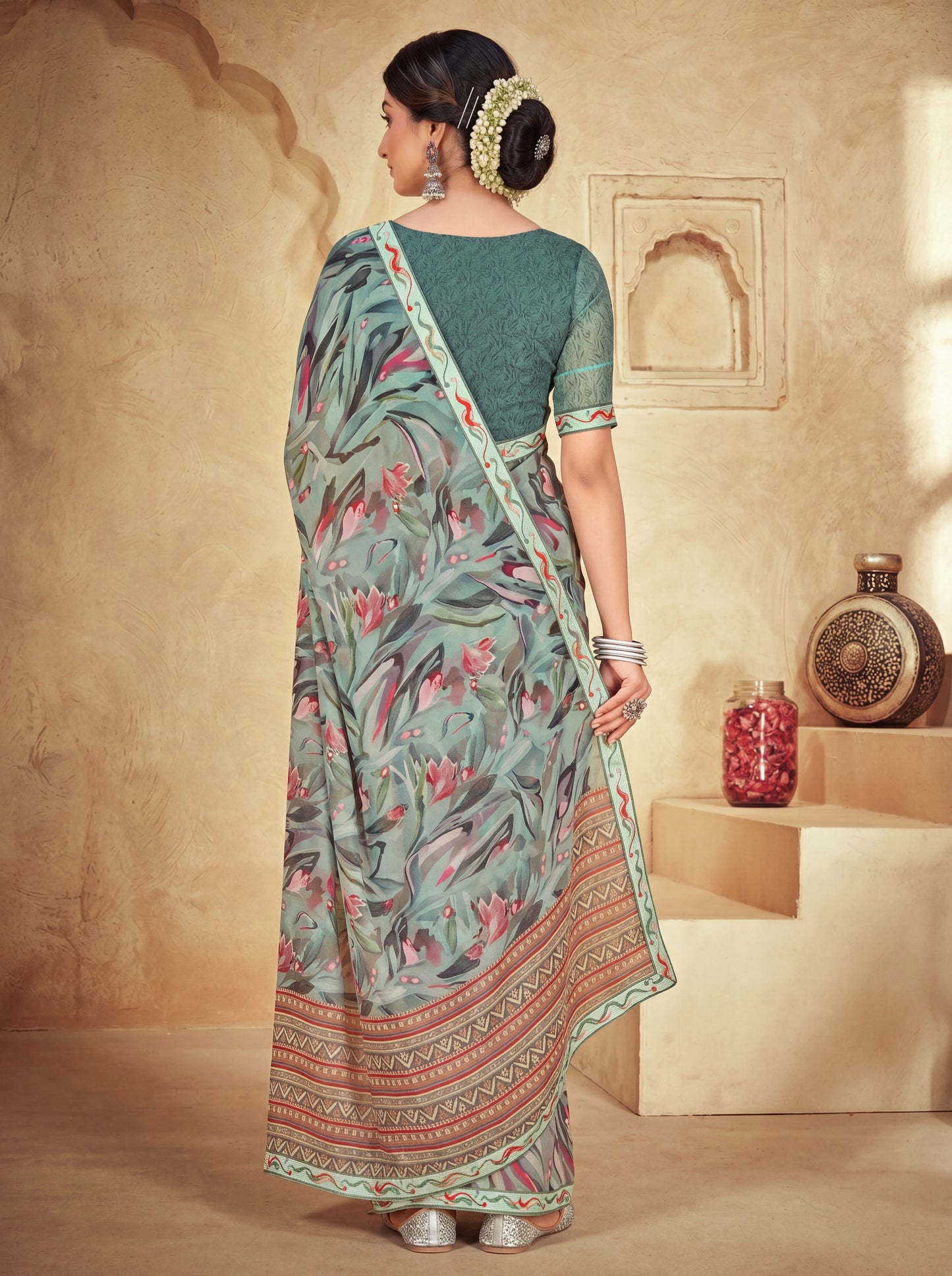 Sumedha - Sea Green Digital Printed Georgette Saree