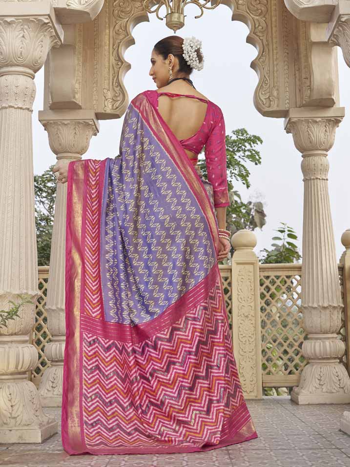 Gulmarg - Lavender Silk Digital Printed Saree with Zari Border