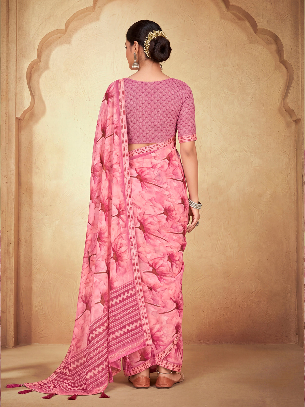 Sumedha - Pink Digital Printed Georgette Saree