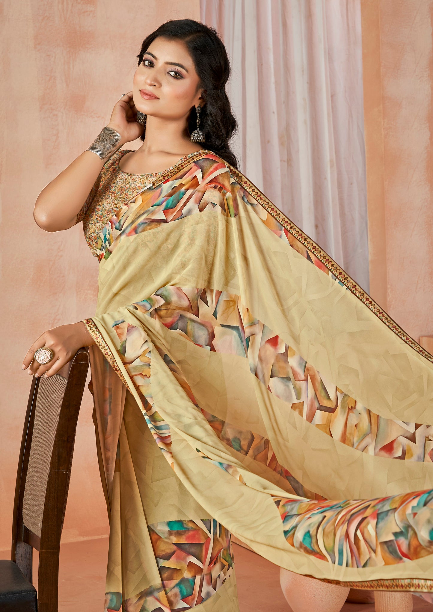 Sumedha - Yellow Digital Printed Georgette Saree
