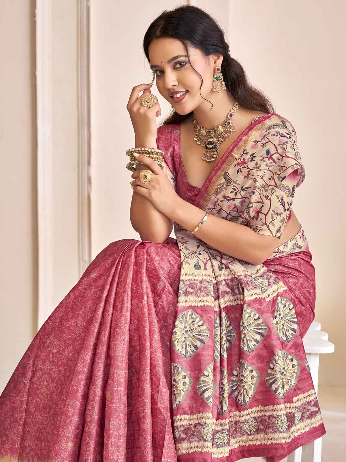 Rutvaa - Pink Digital Printed Silk Saree