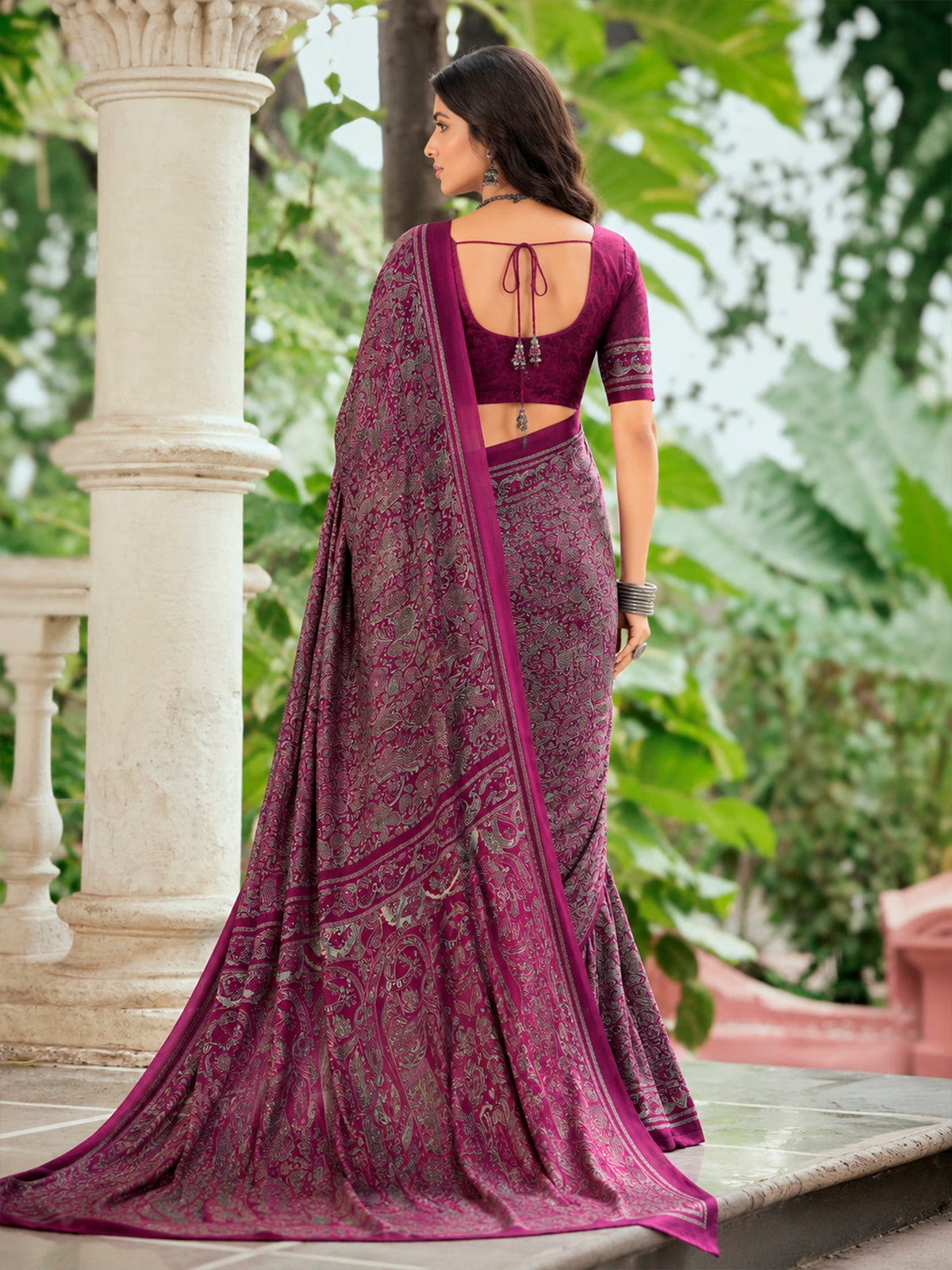 Rajkala - Purple Printed Crepe Silk Saree