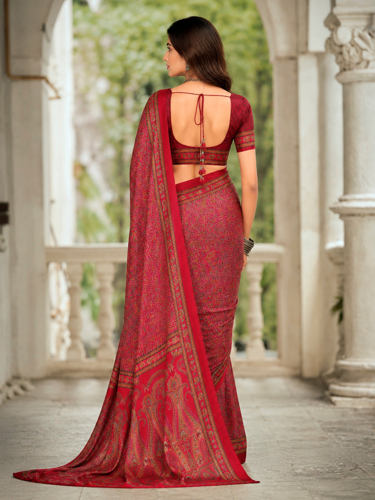 Rajkala - Red Printed Crepe Silk Saree