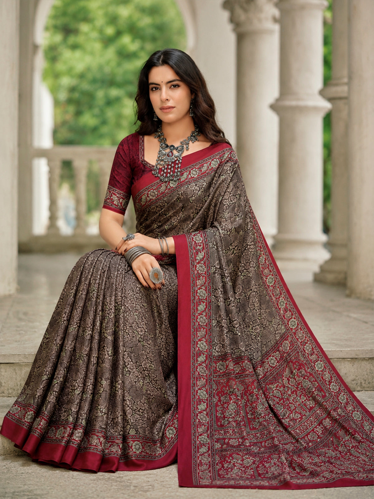 Rajkala - Black Printed Crepe Silk Saree