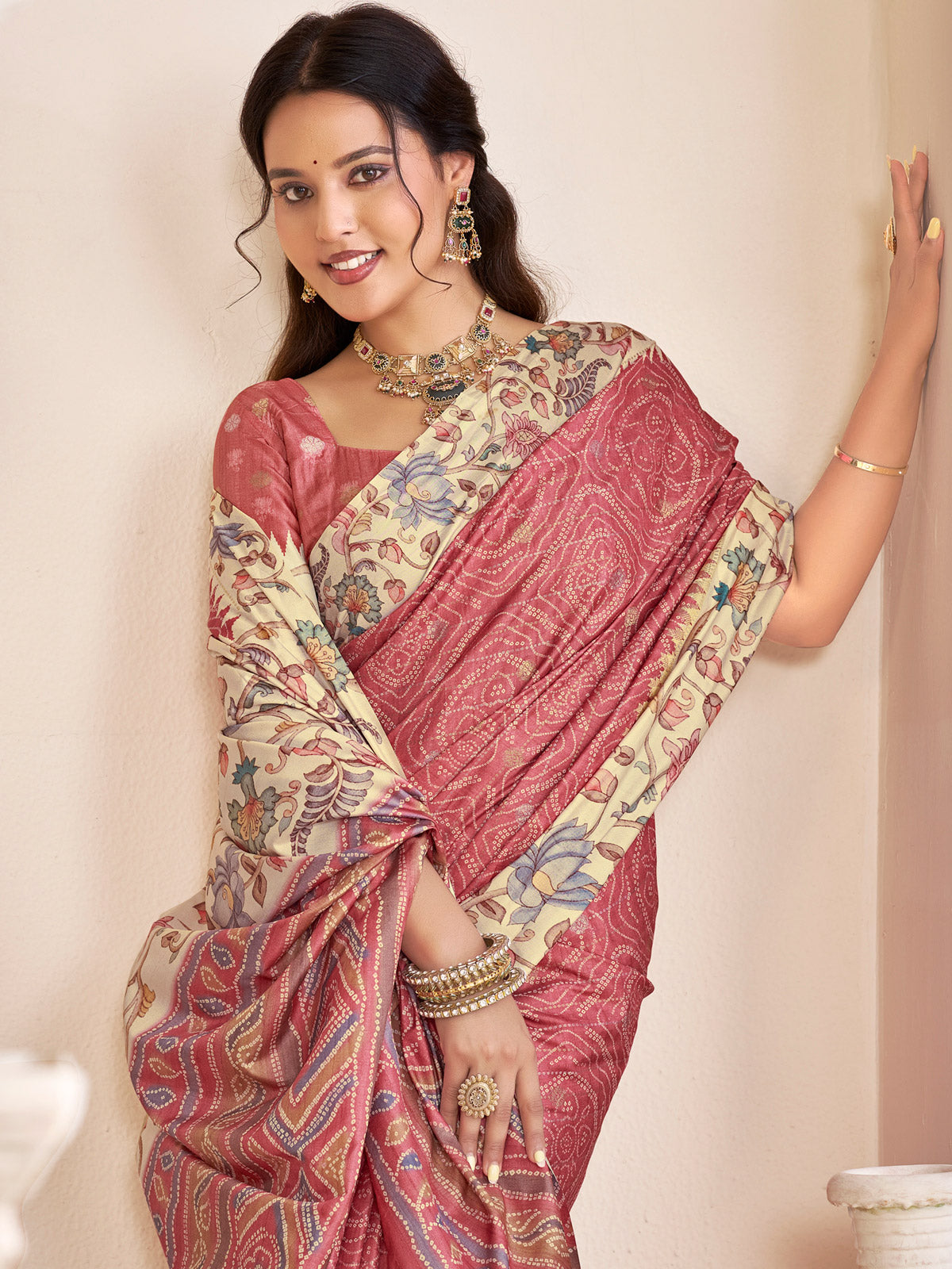 Rutvaa - Coral Digital Printed Silk Saree