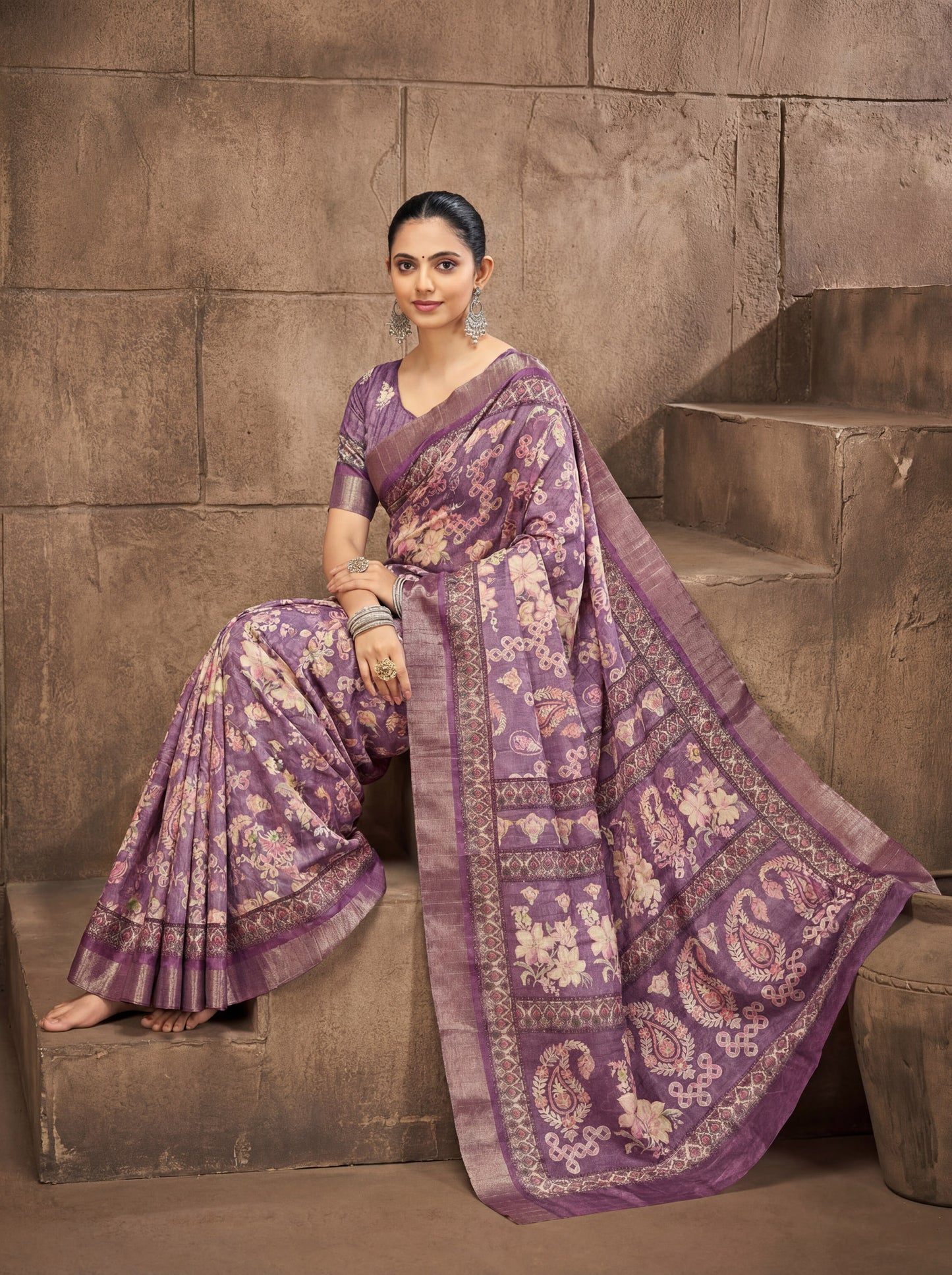 Devsena – Violet Silk Digital Print Saree