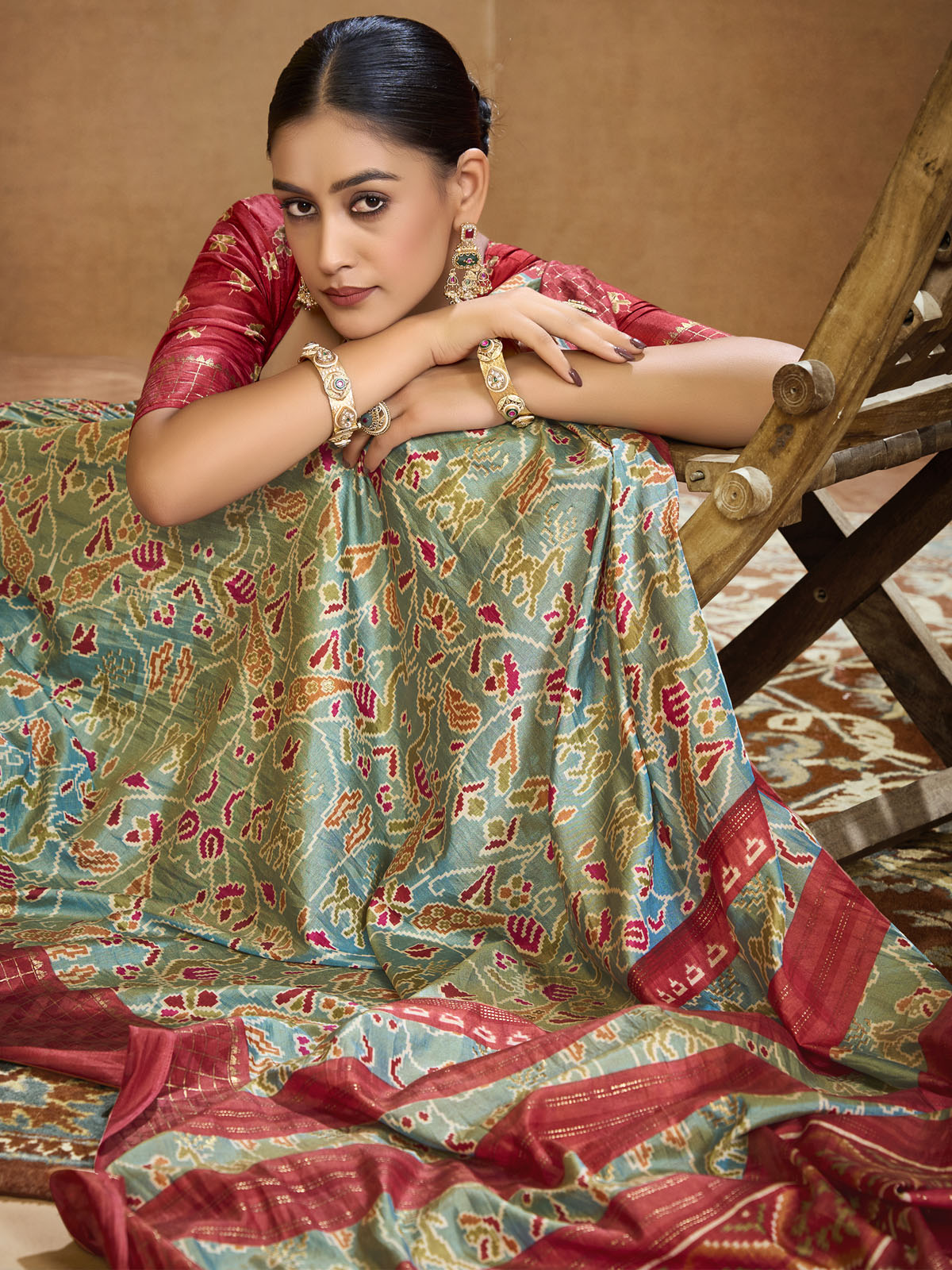 Sentosa - Sea Green Patola Silk Printed Saree with Figure Print