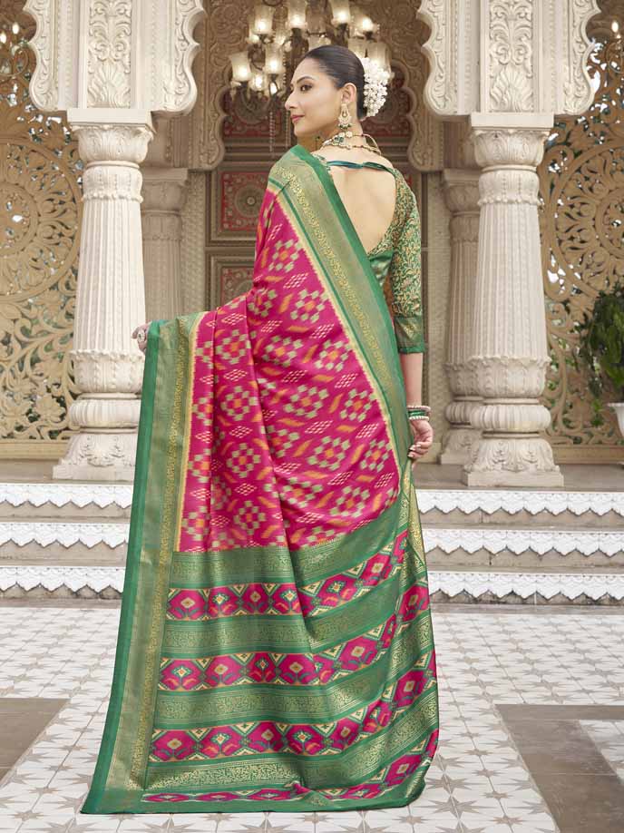 Gulmarg - Pink Silk Digital Printed Saree with Zari Border