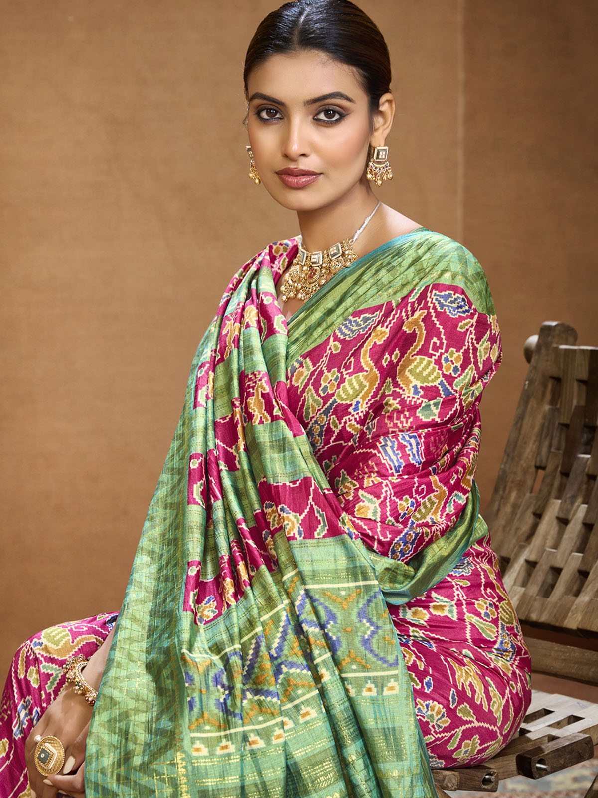Sentosa - Pink Patola Silk Printed Saree with Figure Print