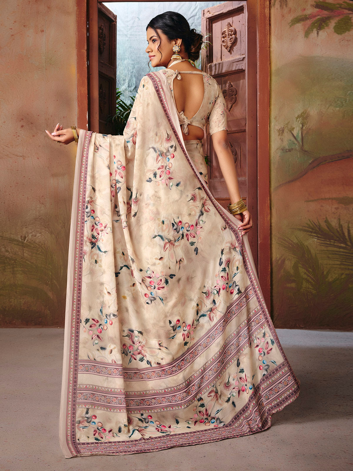 Riddhi - Lime Green Georgette Floral Digital Printed Saree