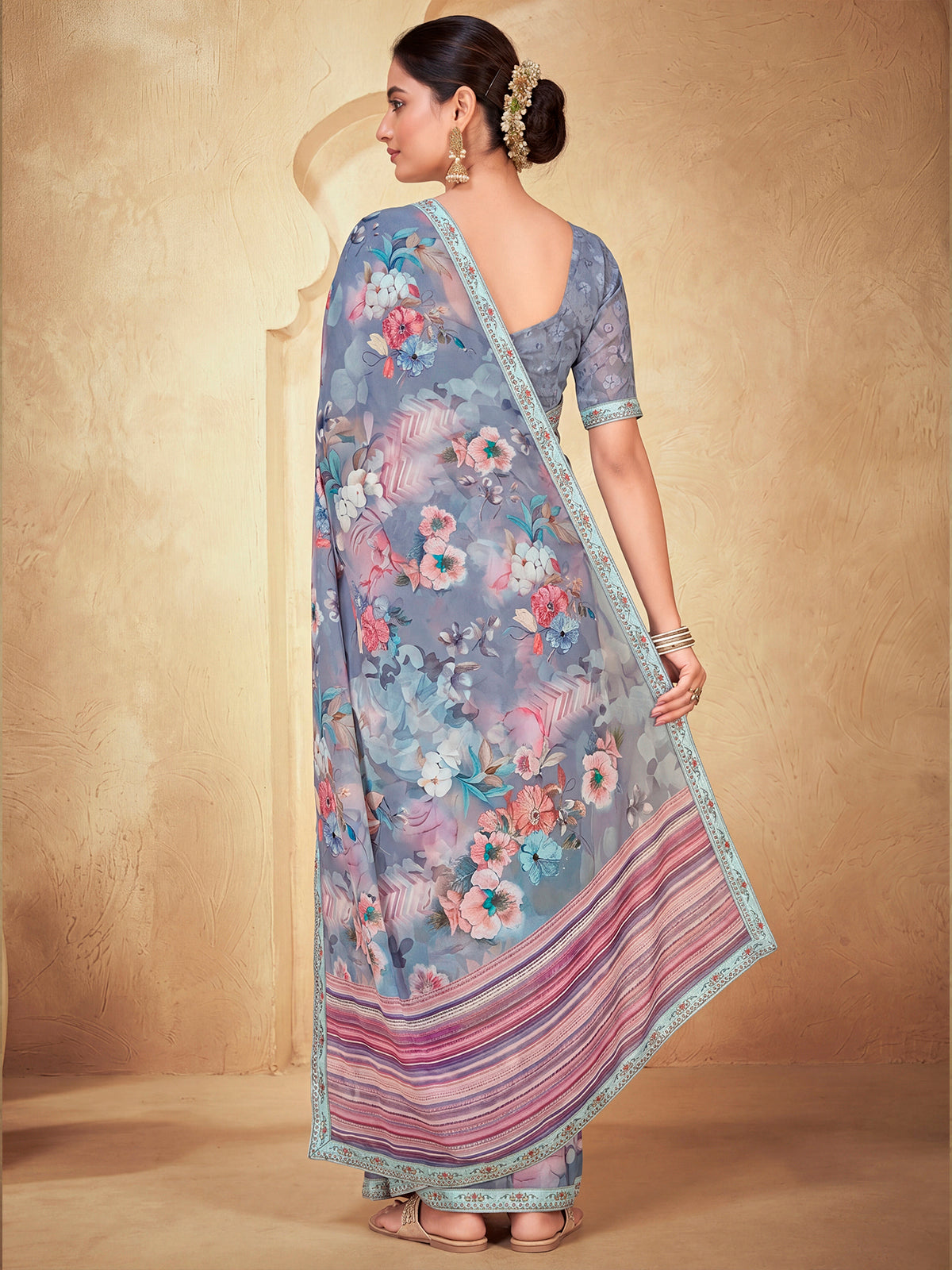 Sumedha - Grey Digital Printed Georgette Saree