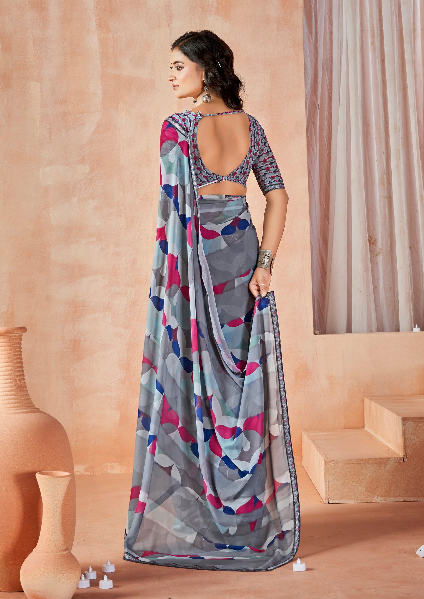 Sumedha - Grey Digital Printed Georgette Saree