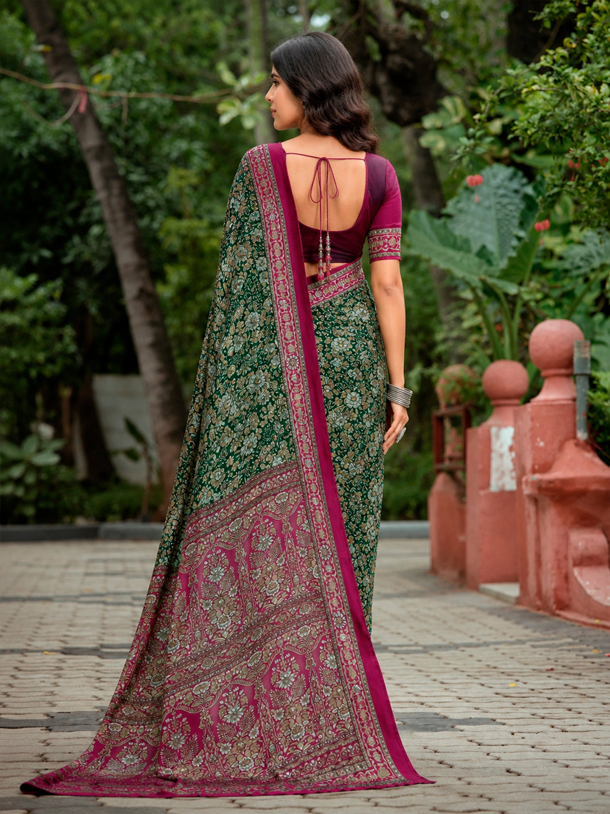 Rajkala - Green Printed Crepe Silk Saree