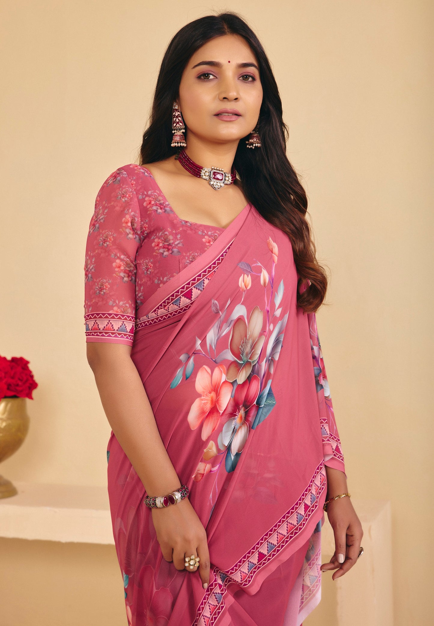 Twisha - Rose Brown Georgette Digital Printed Saree