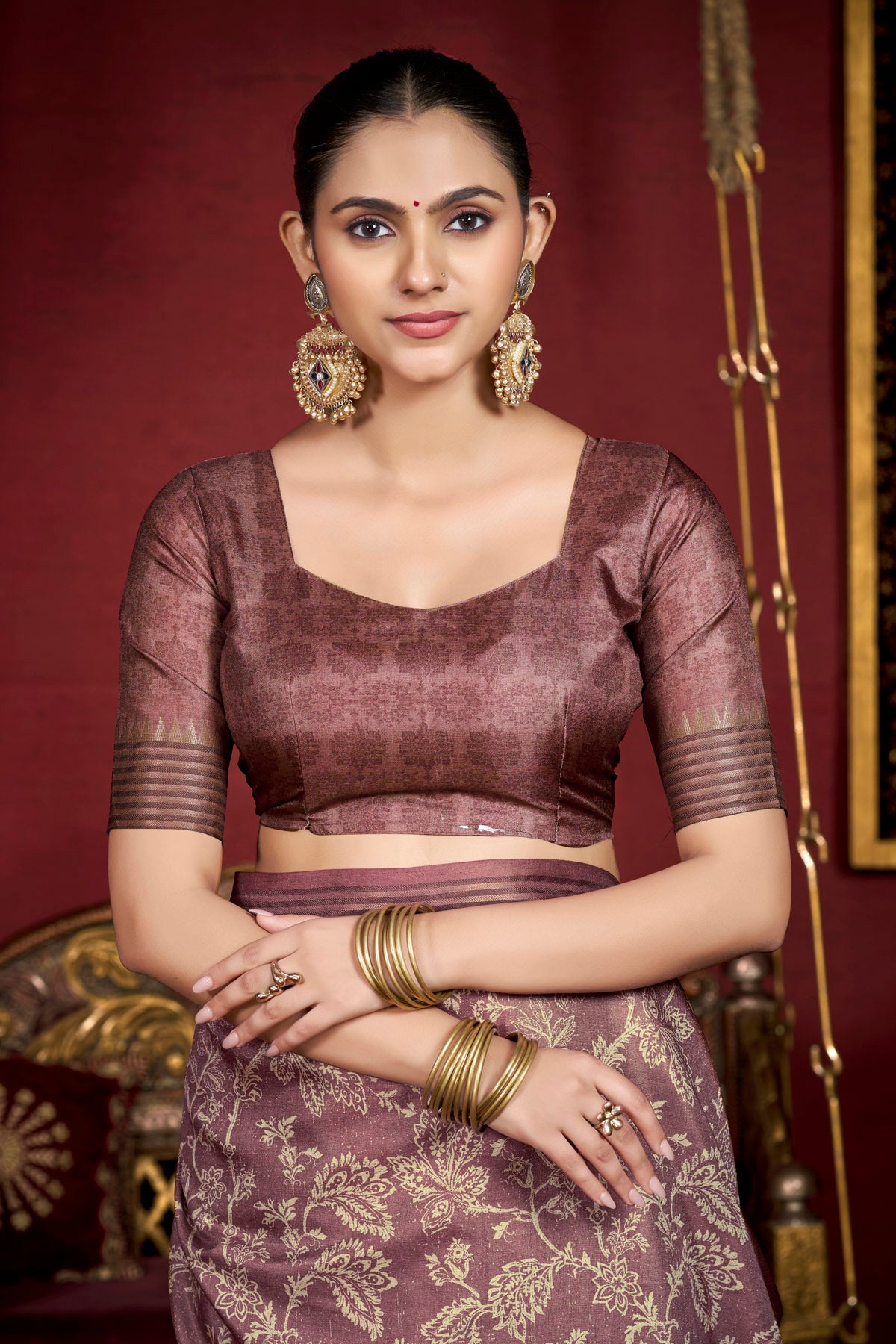 Veera - Purple Soft Silk Digital Printed Saree with Woven Border