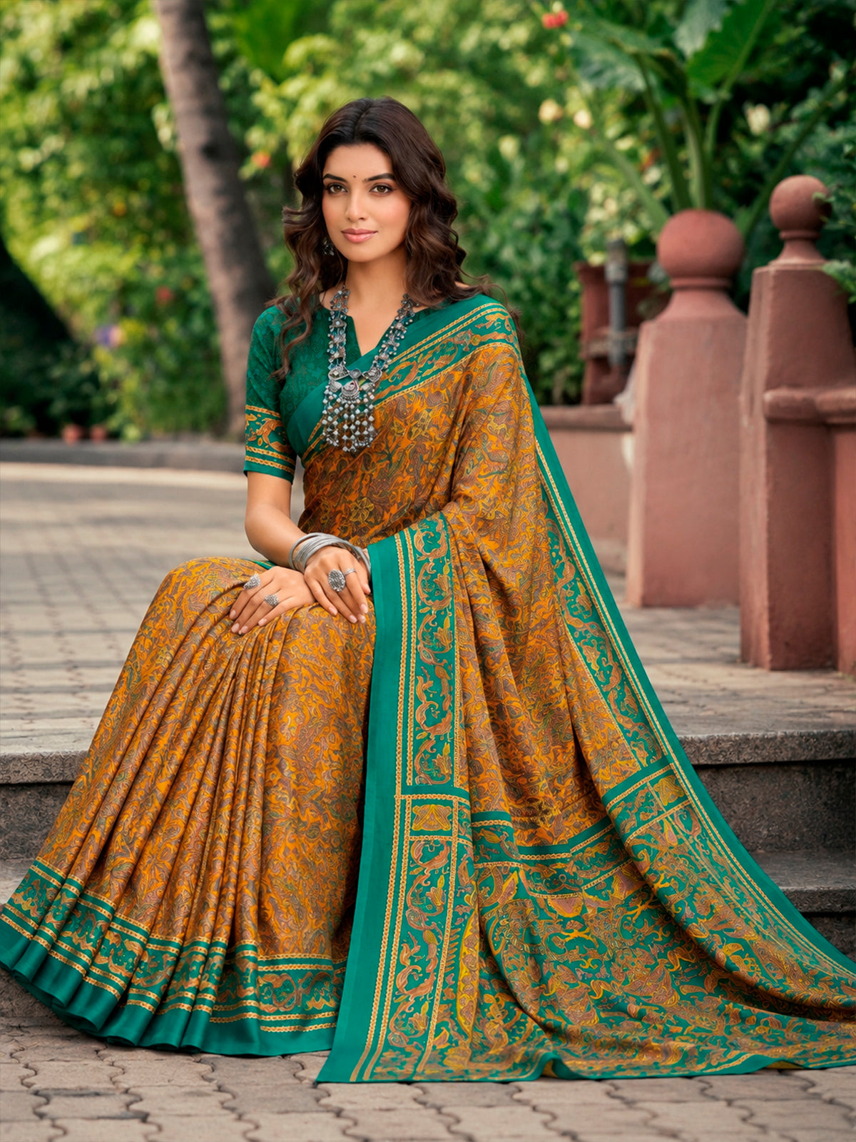 Rajkala - Yellow Printed Crepe Silk Saree