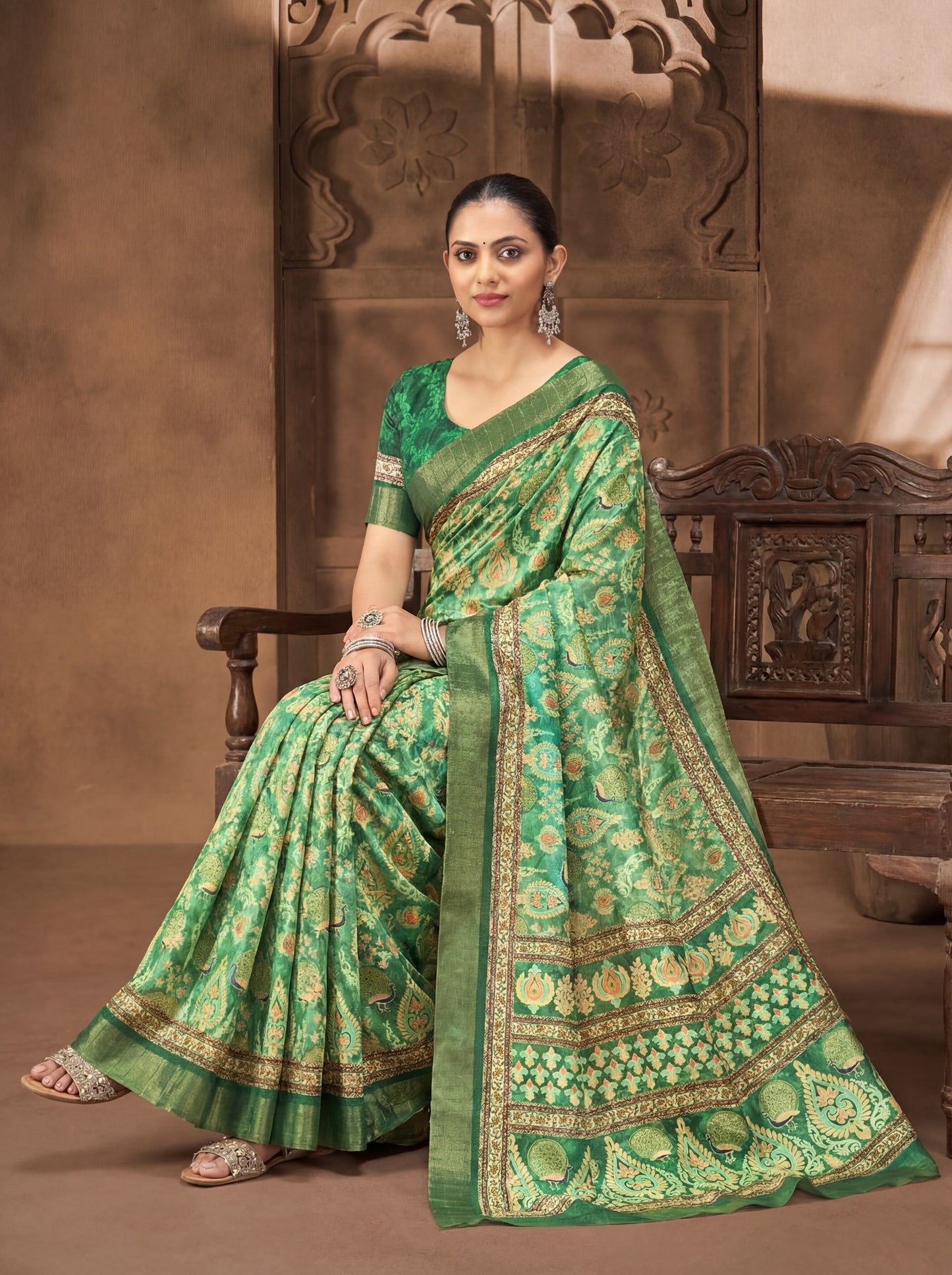 Devsena – Green Silk Digital Print Saree