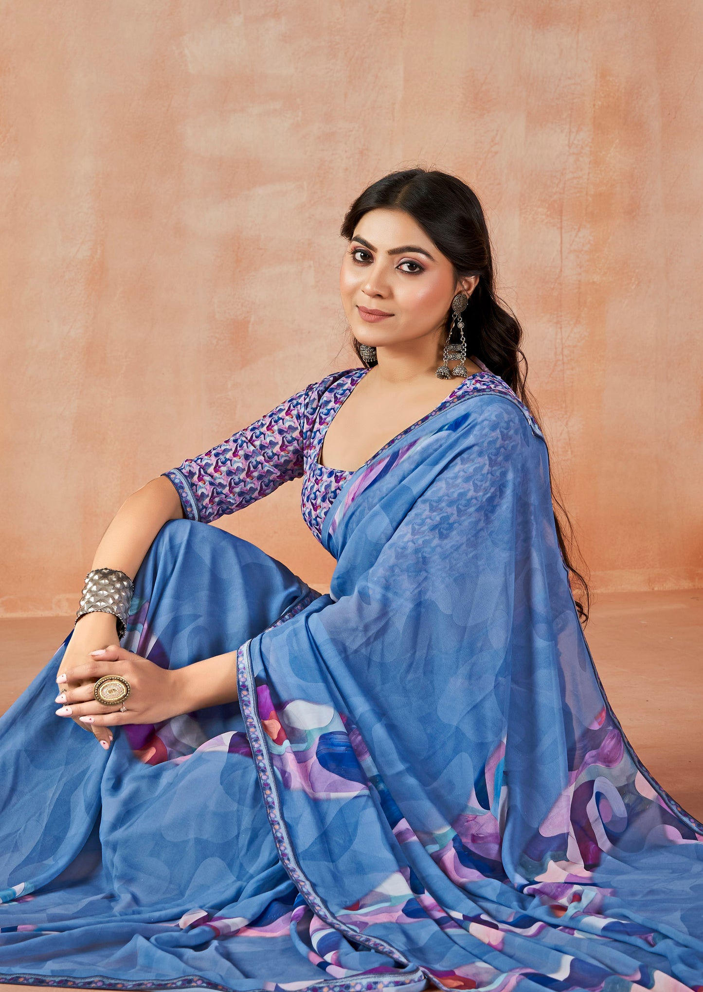 Sumedha - Slate Blue Digital Printed Georgette Saree
