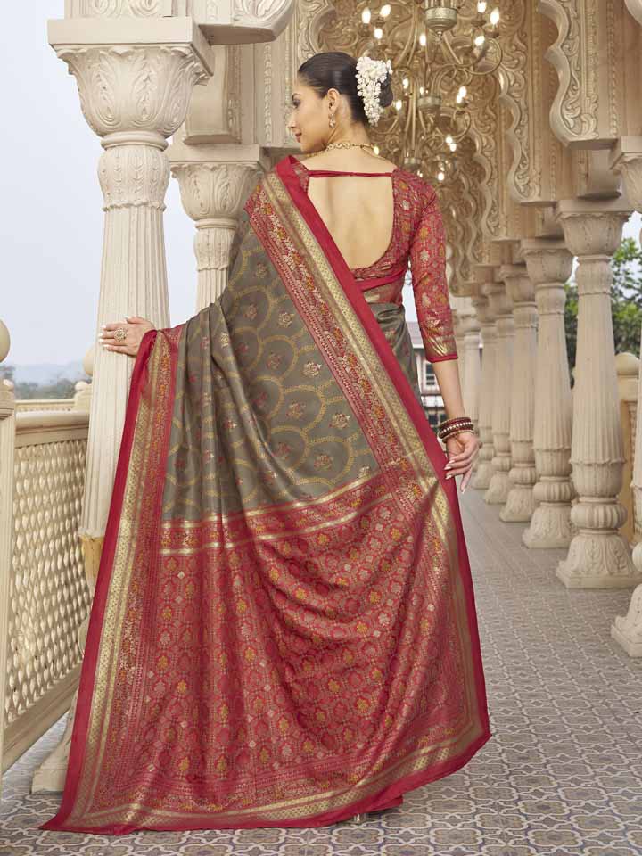 Gulmarg - Olive Green Silk Digital Printed Saree with Zari Border