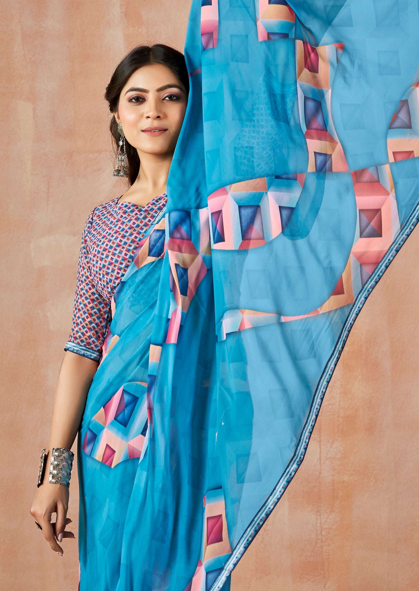 Sumedha - Blue Digital Printed Georgette Saree