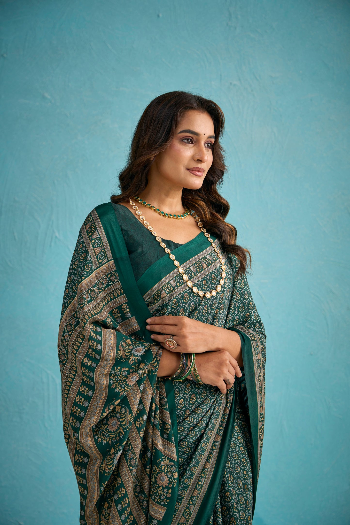 Rajkala - Black Floral Printed Crepe Silk Saree
