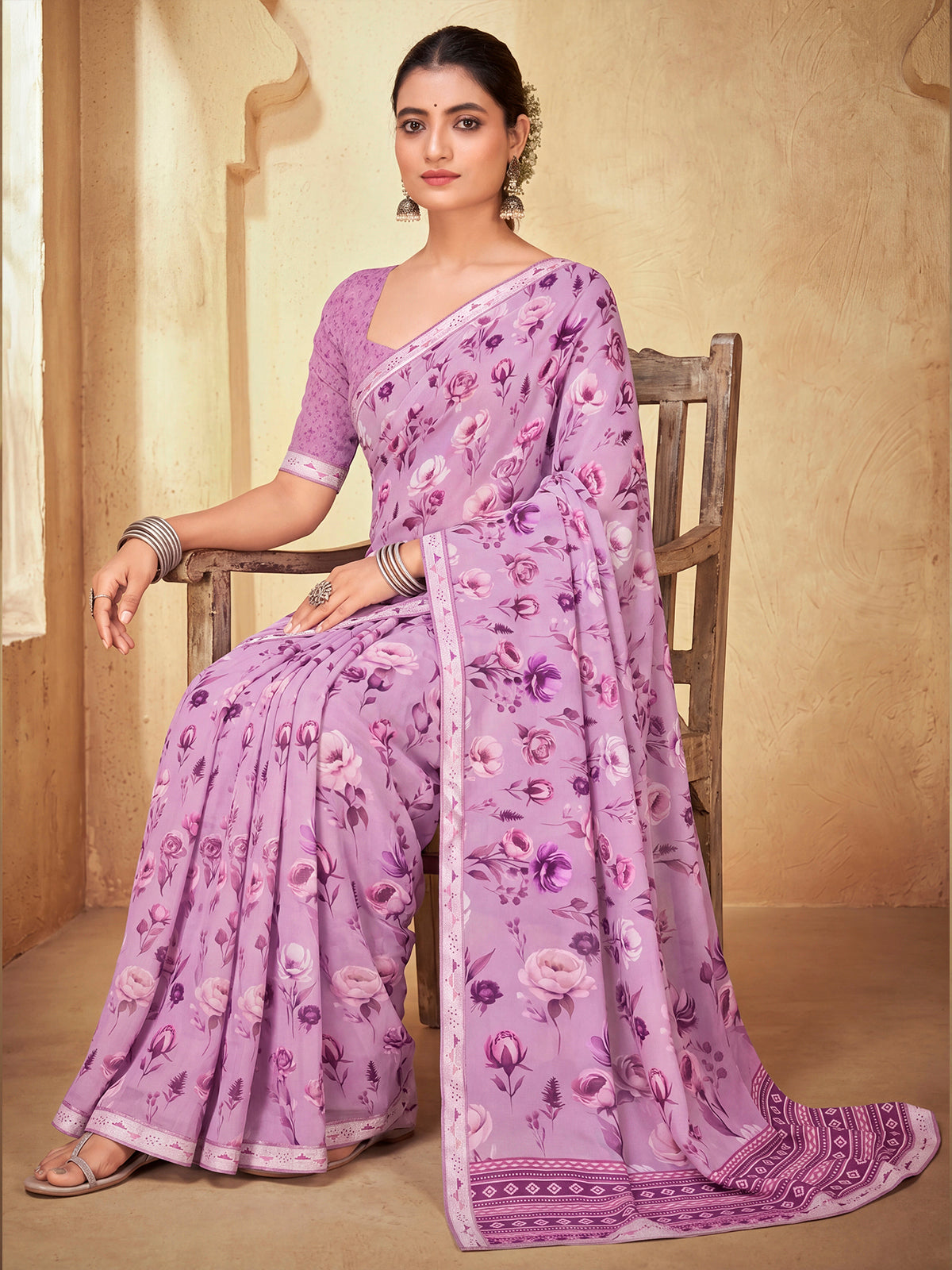Sumedha - Lavender Digital Printed Georgette Saree