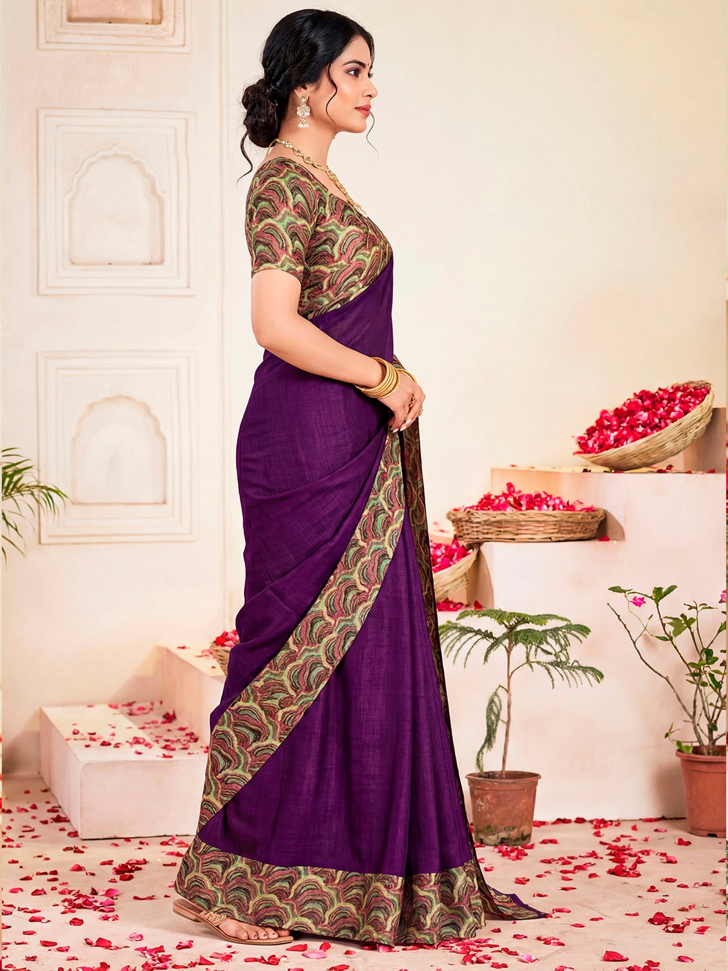 Ekvarna - Purple Printed Chiffon Saree