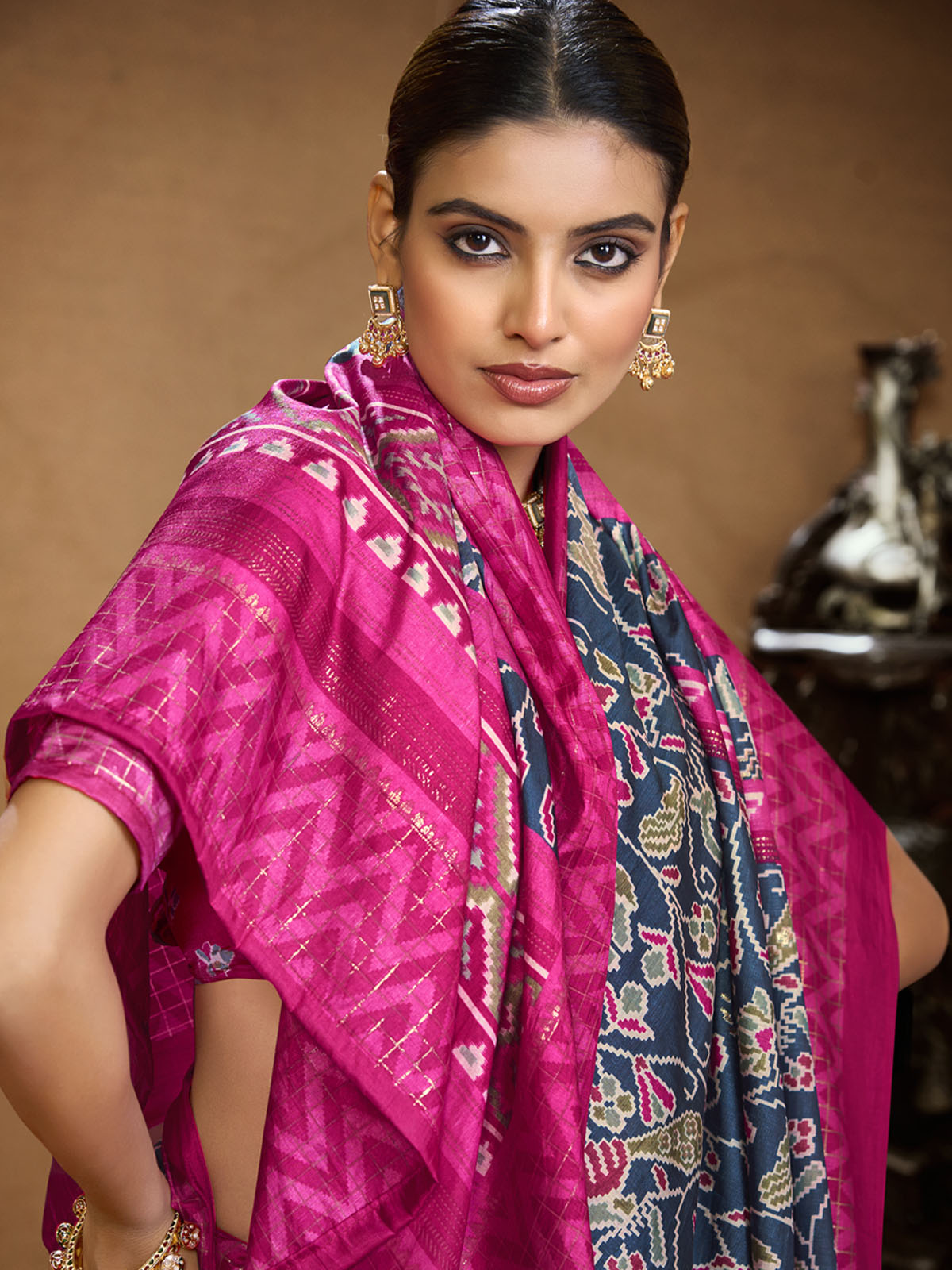 Sentosa - Blue Patola Silk Printed Saree with Figure Print