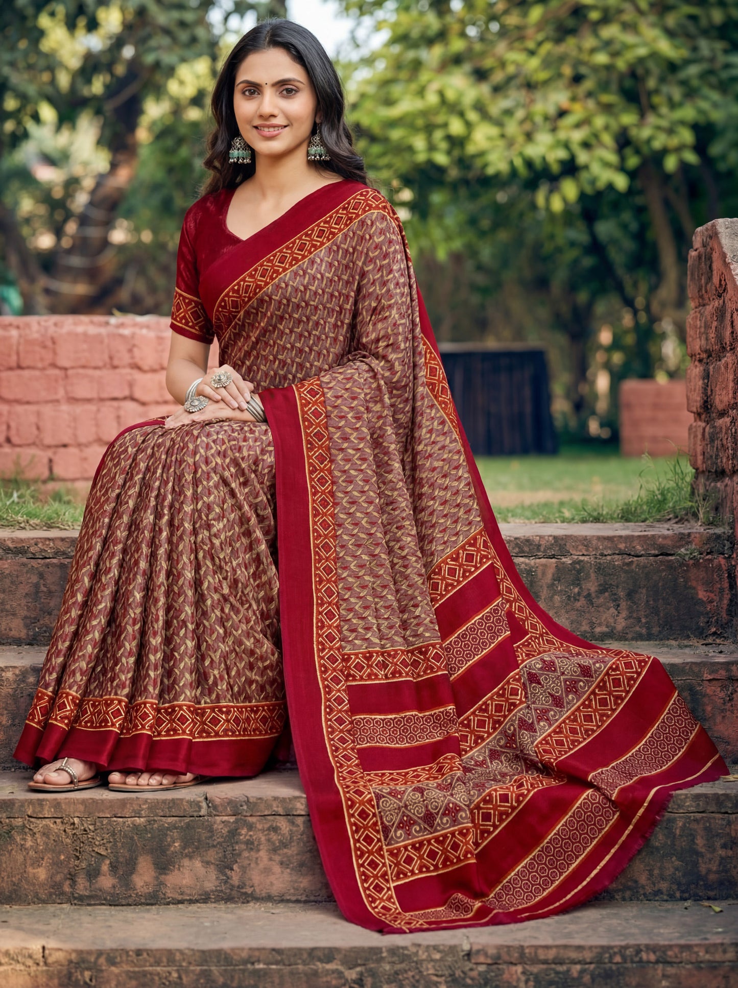 Rajkala - Red Printed Crepe Silk Saree