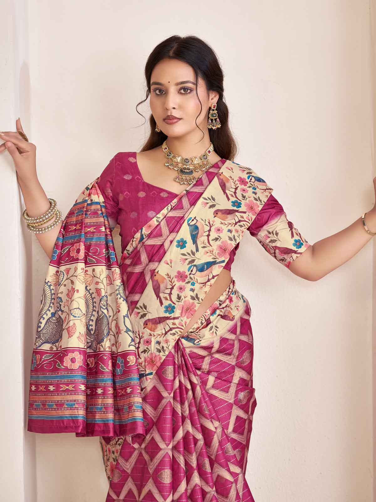 Rutvaa - Magenta Digital Printed Silk Saree