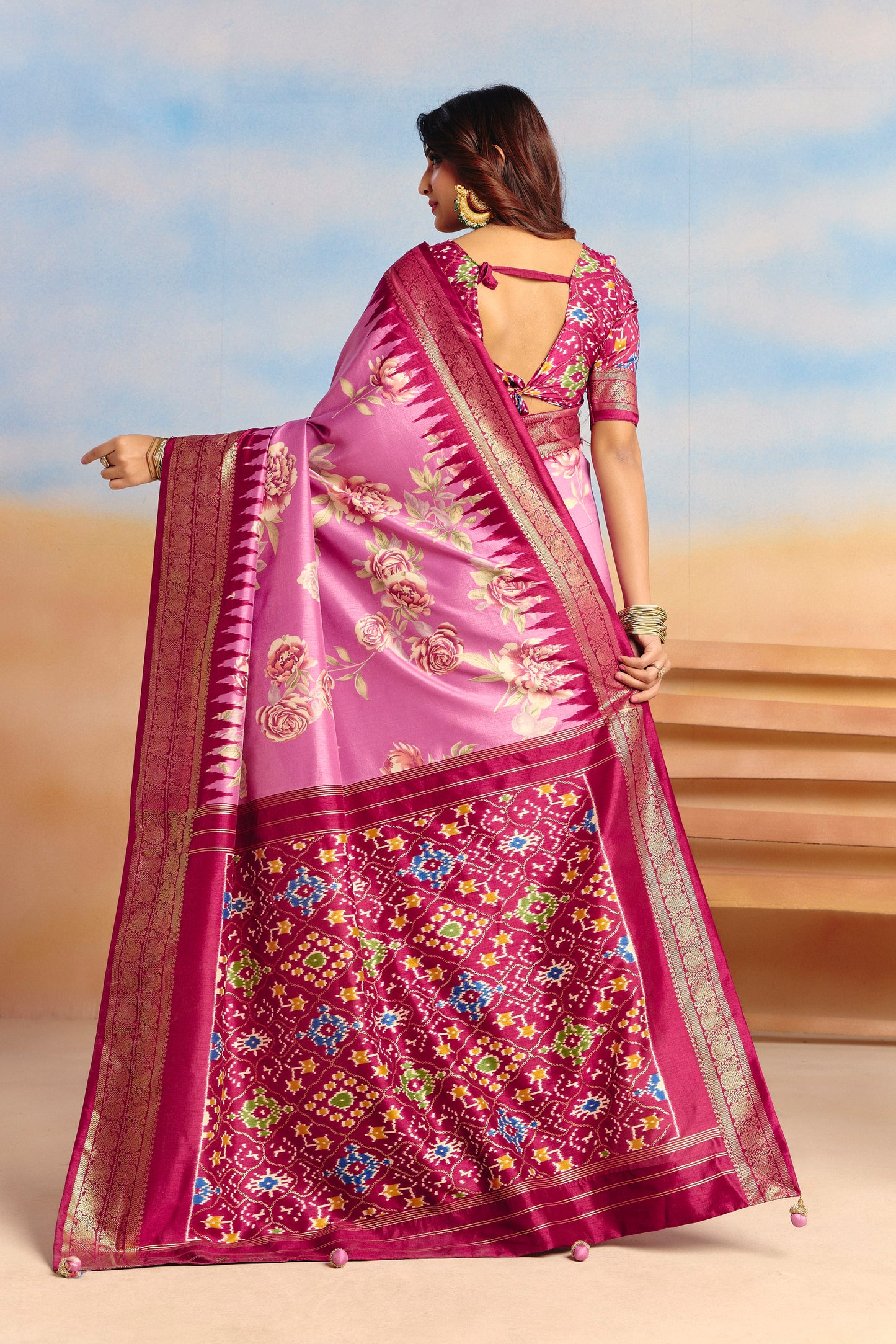 Rangrekha - Purple Floral Printed Soft Silk Saree