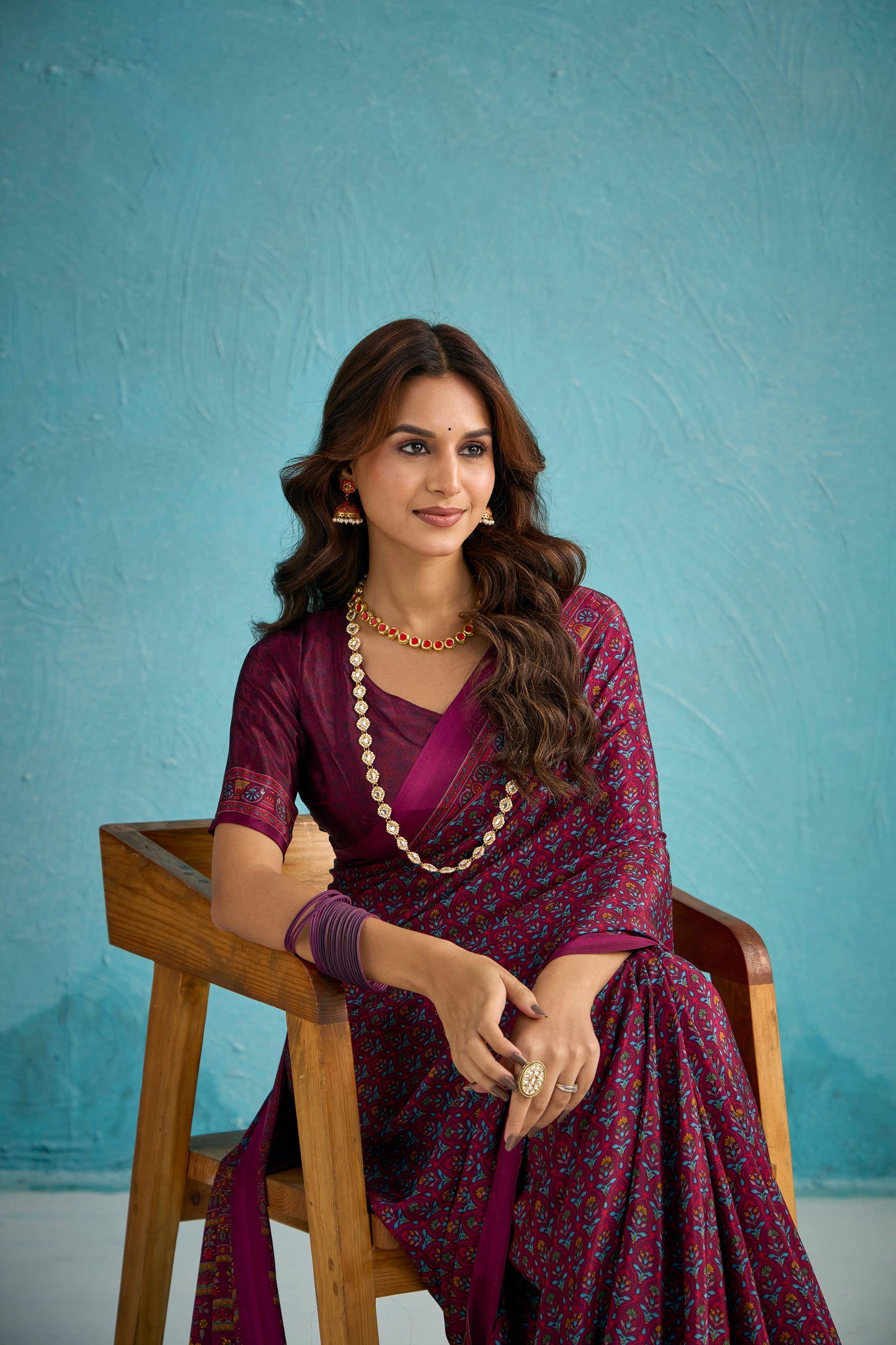 Rajkala - Navy Blue Floral Printed Crepe Silk Saree