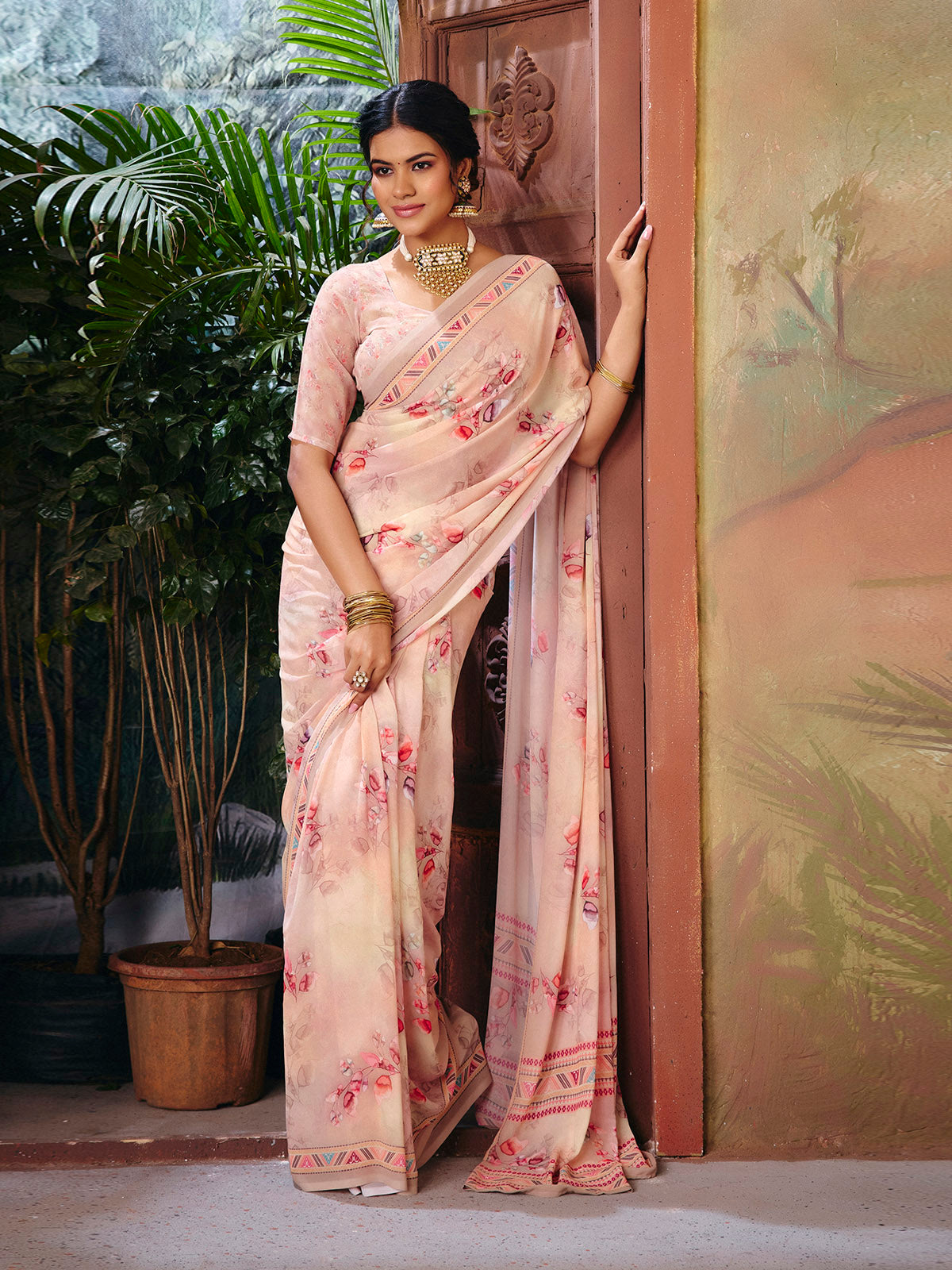 Riddhi - Yellow Georgette Floral Digital Printed Saree