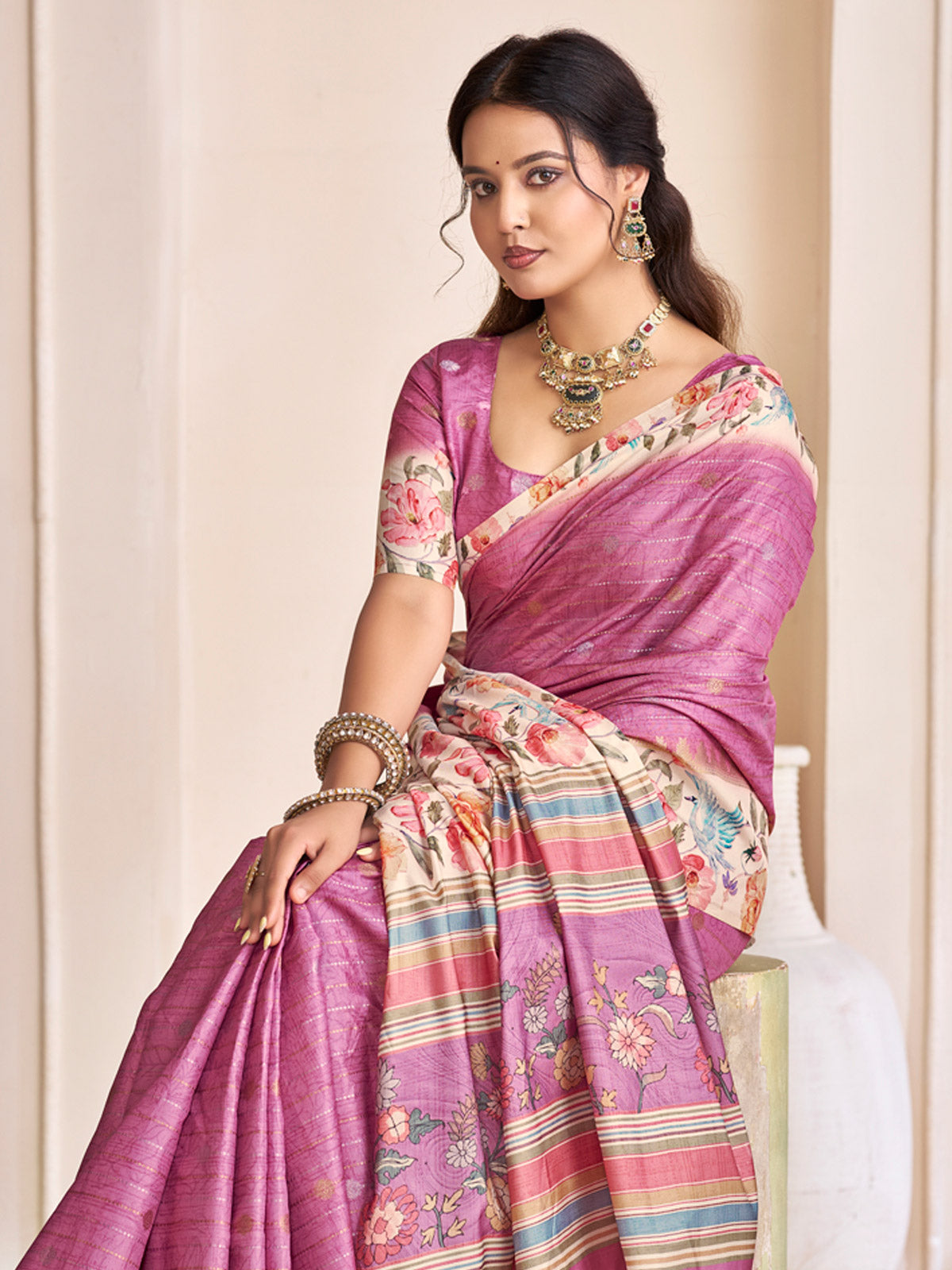 Rutvaa - Purple Digital Printed Silk Saree