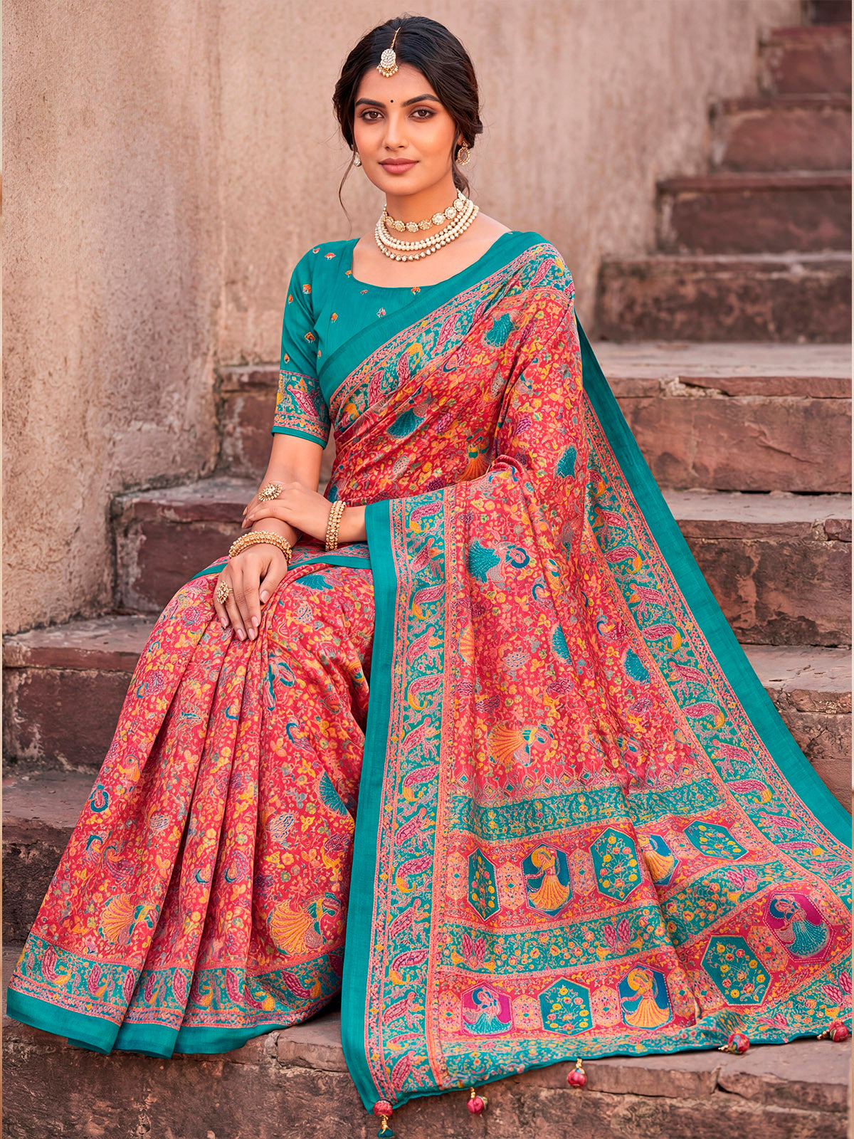 Kumuda - Red Mysore Silk Jari Printed with Tessals