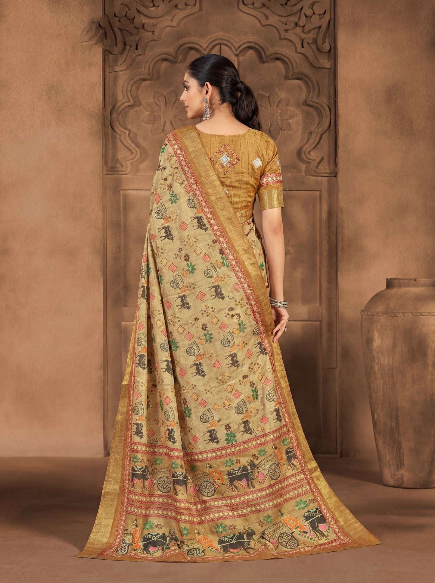 Devsena – Beige Silk Digital Print Saree