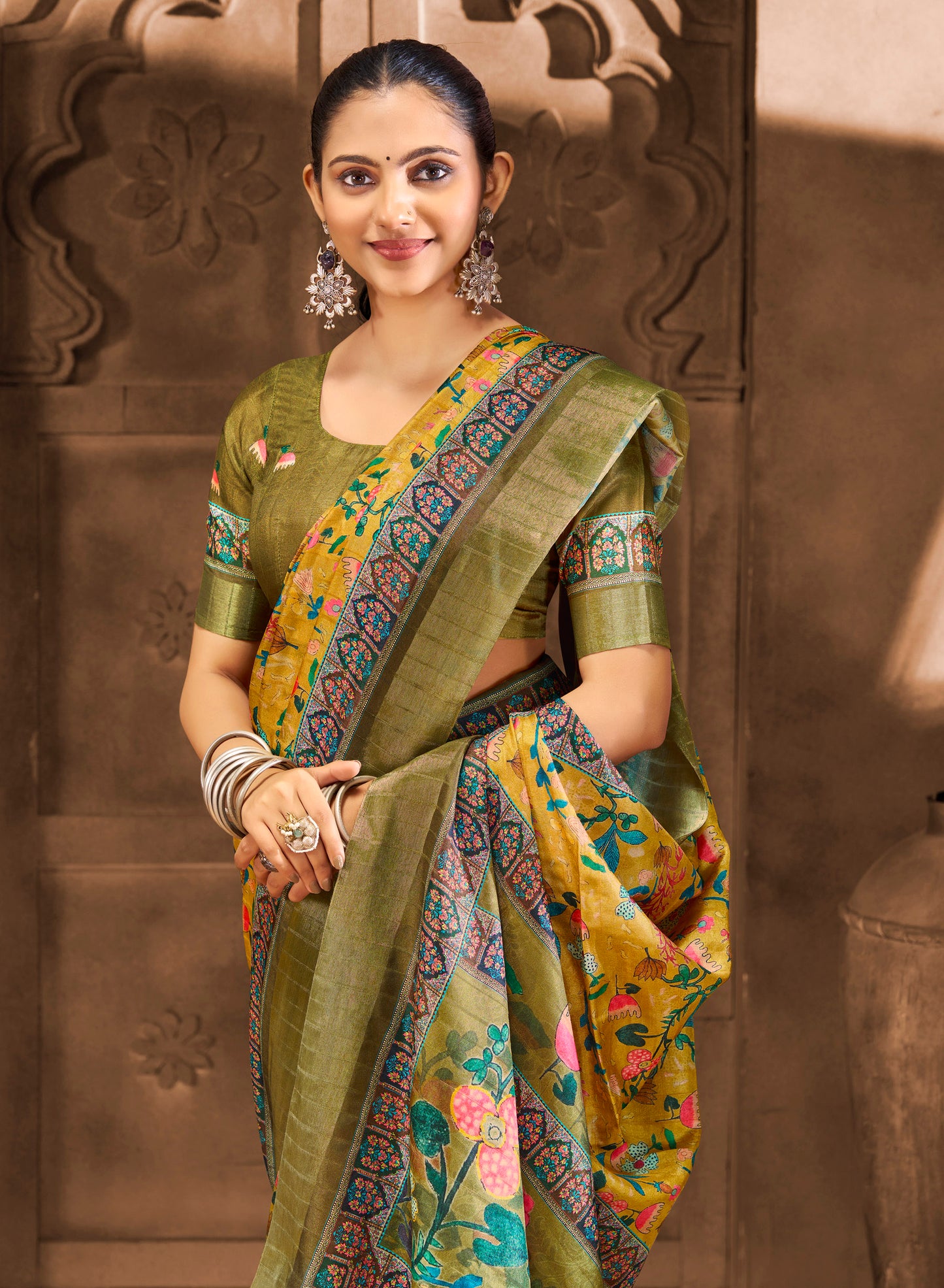 Devsena – Yellow Silk Digital Print Saree