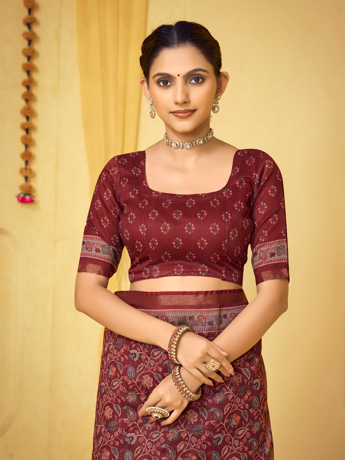 Amrapali - Red Chanderi Cotton Digital Printed Saree with Zari Border
