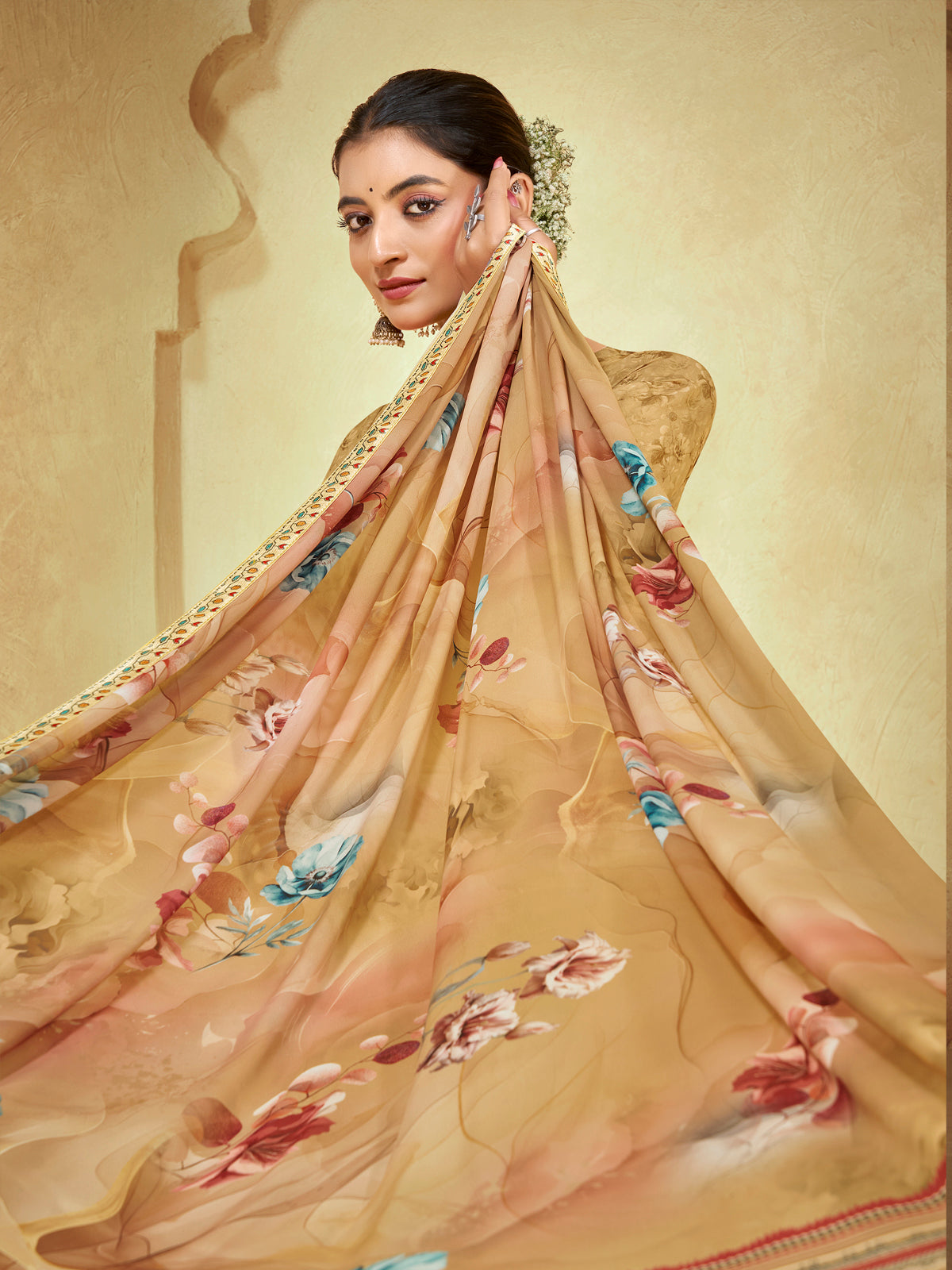 Sumedha - Beige Digital Printed Georgette Saree