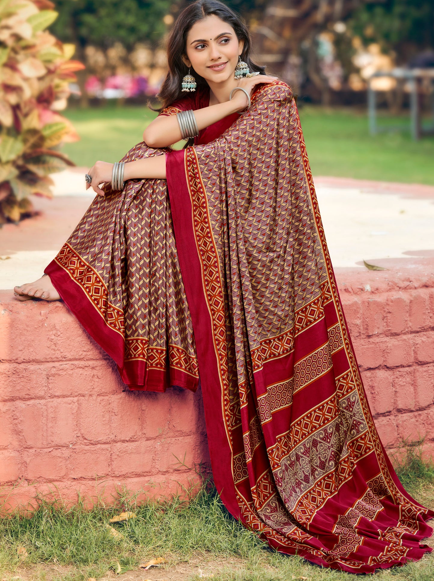 Rajkala - Red Printed Crepe Silk Saree