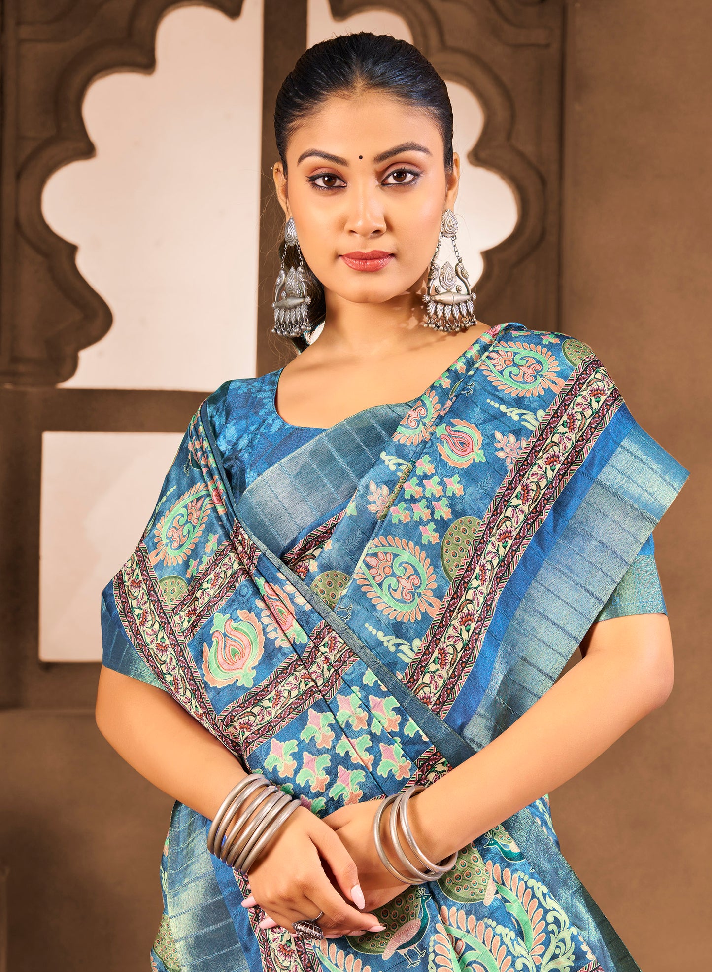 Devsena – Blue Silk Digital Print Saree