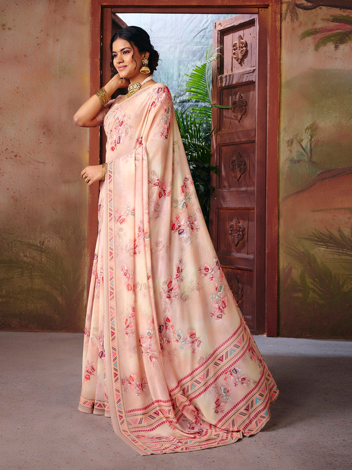 Riddhi - Yellow Georgette Floral Digital Printed Saree