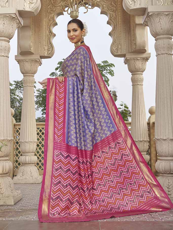 Gulmarg - Lavender Silk Digital Printed Saree with Zari Border
