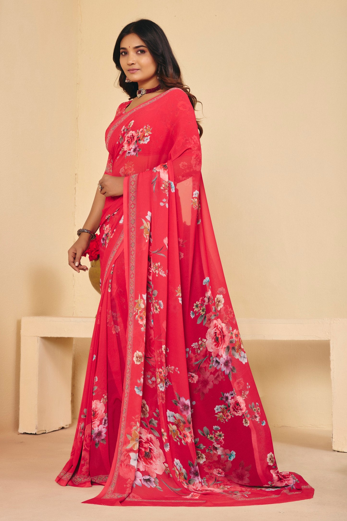 Twisha - Red Georgette Digital Printed Saree