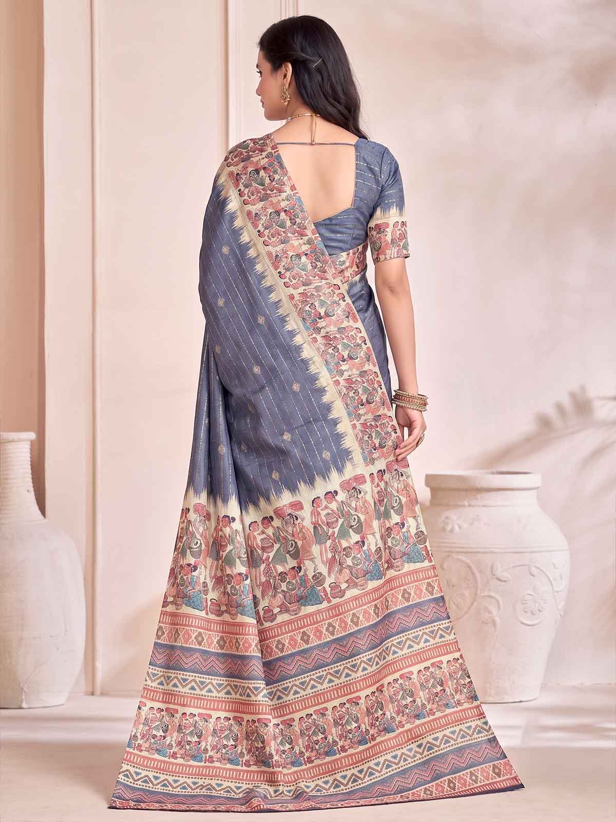 Rutvaa - Royal Blue Digital Printed Silk Saree